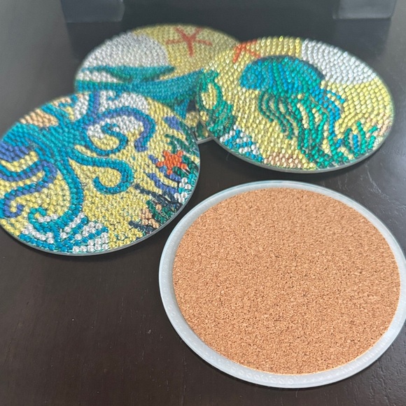 Handcrafted Coastal Diamond Art Coasters – Ocean Theme | Set of 4 Gift Ready - Picture 4 of 6